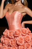 Orange Strapless Homecoming Dress with 3D Flowers