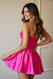 One Shoulder Fuchsia Satin Homecoming Dress