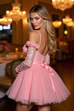 Pink Cold Shoulder Long Sleeve Homecoming Dress with Appliques