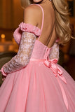 Pink Cold Shoulder Long Sleeve Homecoming Dress with Appliques