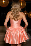 Strapless Satin Orange A Line Homecoming Dress