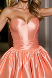 Strapless Satin Orange A Line Homecoming Dress
