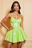 Green A Line Sparkly Homecoming Dress