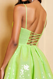 Green A Line Sparkly Homecoming Dress