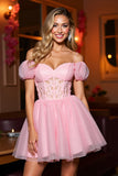Cold Shoulder Pink A Line Homecoming Dress with Appliques