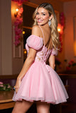 Cold Shoulder Pink A Line Homecoming Dress with Appliques