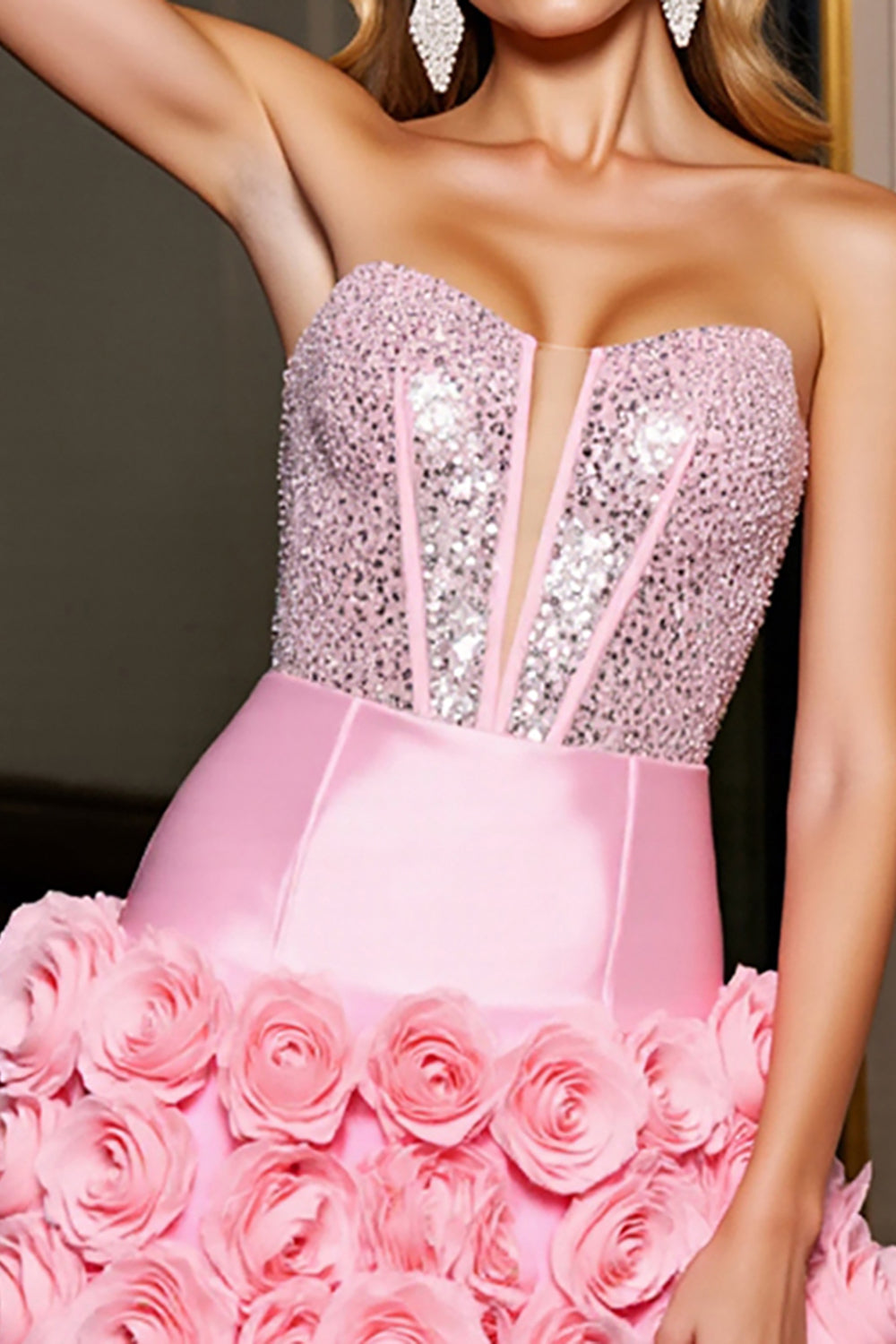 Berylove Women Strapless Pink Homecoming Dress A Line Corset Sequin Cocktail Dress with 3D Flowers, Pink / US2 Berylove Women Strapless Pink Homecoming Dress A Line Corset Sequin Cocktail Dress with 3D Flowers, Pink / US2
