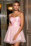 Pink A Line Ruched Homecoming Dress with Bow