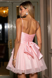 Pink A Line Ruched Homecoming Dress with Bow