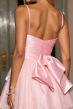 Pink A Line Ruched Homecoming Dress with Bow