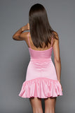 Pink Ruffled Spaghetti Straps Homecoming Dress with 3D Flower