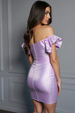 Off The Shoulder Lilac Ruffled Satin Homecoming Dress