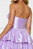Strapless Lilac A Line Satin Homecoming Dress