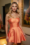 Orange Strapless A Line Homecoming Dress