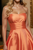 Orange Strapless A Line Homecoming Dress
