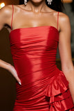 Red Ruched Ruffled Satin Homecoming Dress