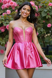Strapless Fuchsia A Line Homecoming Dress with Beading