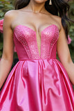 Strapless Fuchsia A Line Homecoming Dress with Beading