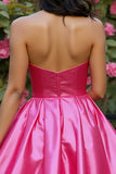 Strapless Fuchsia A Line Homecoming Dress with Beading