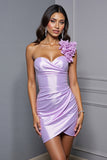 Lilac One Shoulder Homecoming Dress with 3D Flowers