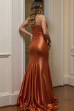 Mermaid Strapless Orange Satin Prom Dress