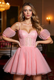 Pink Appliqued A Line Homecoming Dress