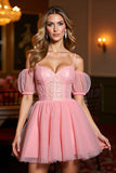 Pink Appliqued A Line Homecoming Dress