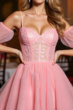 Pink Appliqued A Line Homecoming Dress
