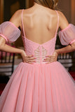 Pink Appliqued A Line Homecoming Dress