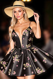 Floral Black Print A Line Homecoming Dress