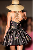 Floral Black Print A Line Homecoming Dress