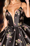 Floral Black Print A Line Homecoming Dress