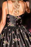 Floral Black Print A Line Homecoming Dress