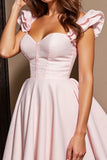A Line Light Pink Homecoming Dress with Ruffle Sleeves