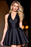 Halter Black A Line Satin Homecoming Dress