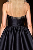 Halter Black A Line Satin Homecoming Dress