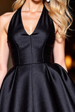 Halter Black A Line Satin Homecoming Dress