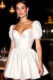 White Puff Sleeve A Line Homecoming Dress