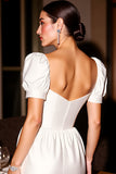 White Puff Sleeve A Line Homecoming Dress