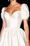 White Puff Sleeve A Line Homecoming Dress