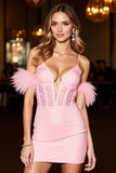Pink Bodycon Spaghetti Straps Homecoming Dress