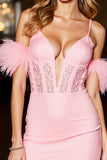 Pink Bodycon Spaghetti Straps Homecoming Dress