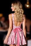 Floral Pink A Line Print Homecoming Dress