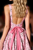 Floral Pink A Line Print Homecoming Dress