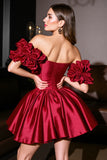 Off The Shoulder Burgundy Satin Homecoming Dress
