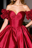 Off The Shoulder Burgundy Satin Homecoming Dress