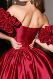 Off The Shoulder Burgundy Satin Homecoming Dress