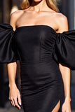 Off The Shoulder Black Puff Sleeve Homecoming Dress with Slit