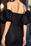 Off The Shoulder Black Puff Sleeve Homecoming Dress with Slit