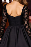Black Appliqued Long Sleeve Homecoming Dress